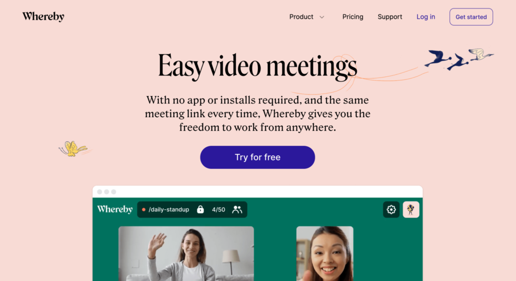 Whereby公式サイトのトップページのスクリーンショット