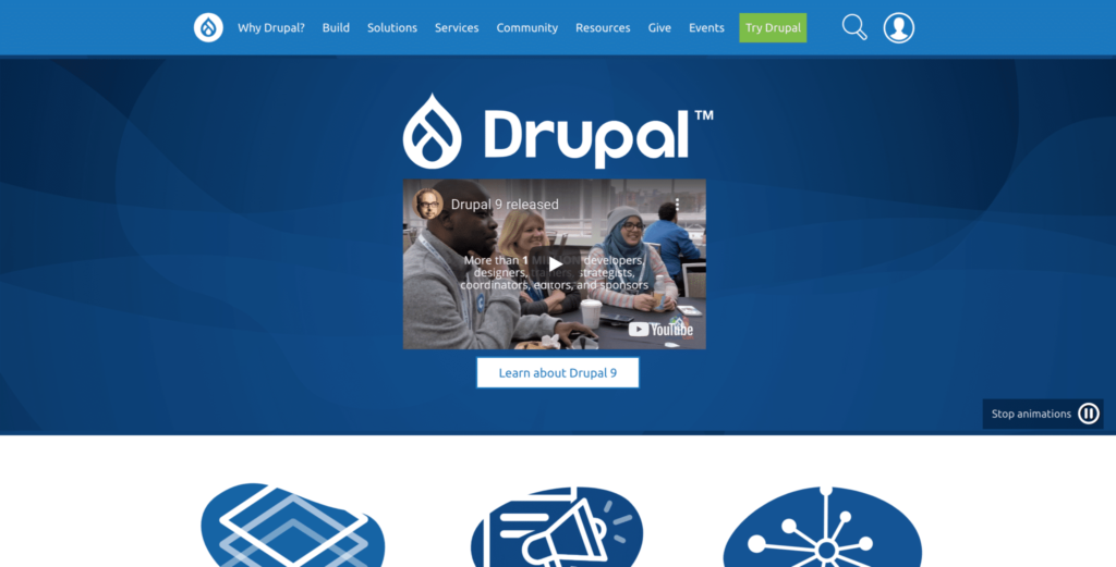 Drupal公式サイトのトップページのスクリーンショット