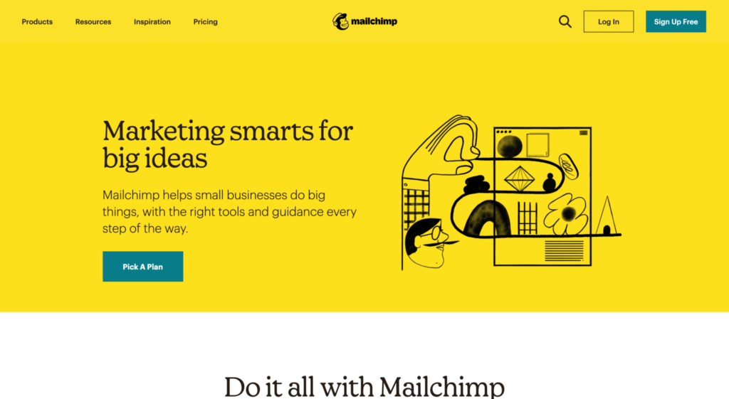 mailchimp公式サイトのトップページのスクリーンショット