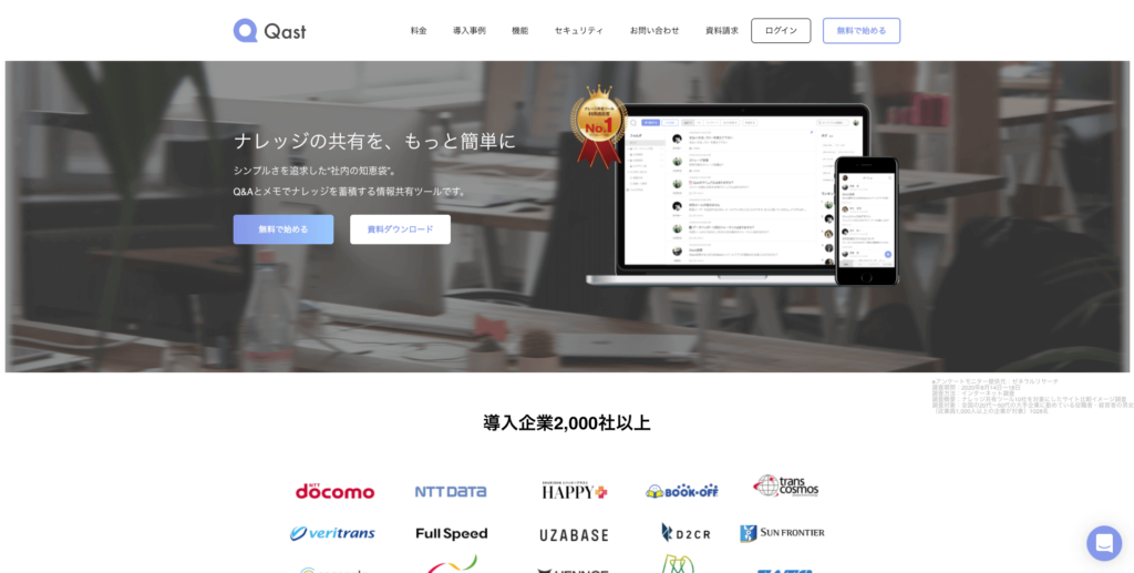 Qast公式サイトのトップページのスクリーンショット