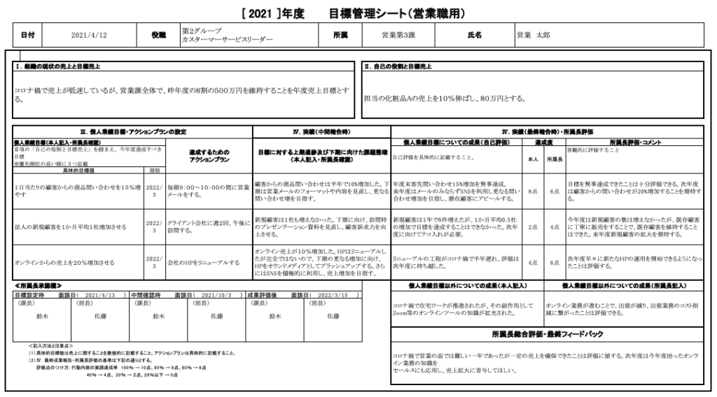 【記入例あり】目標管理シートのテンプレート