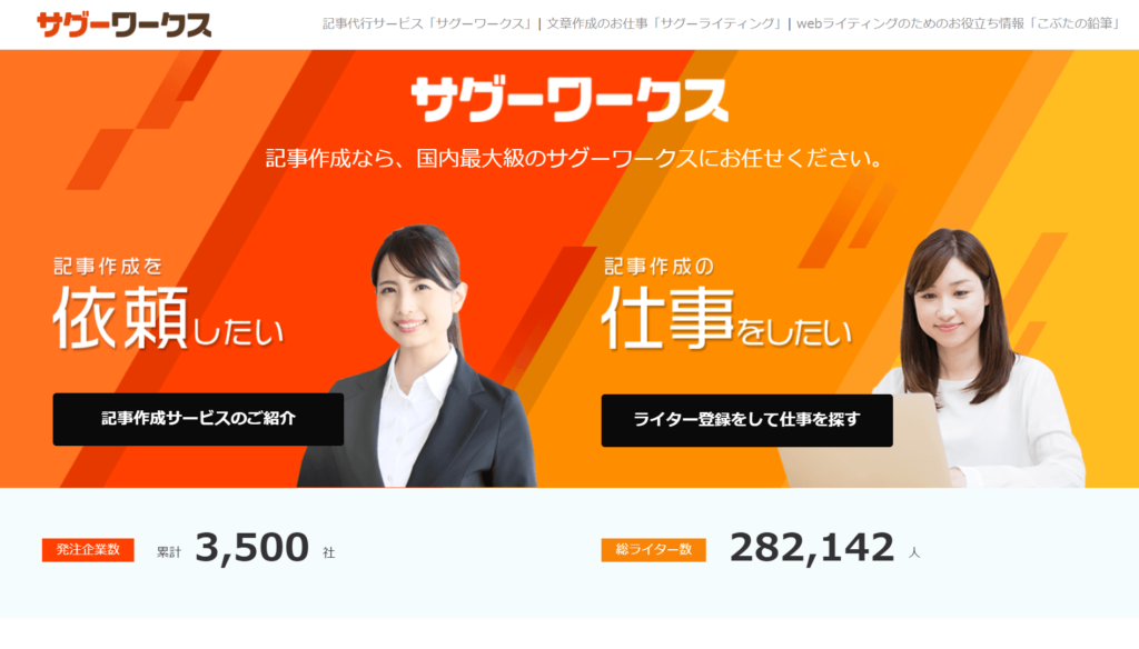 サグーワークスの公式サイトトップページ画像